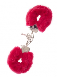 Металлические наручники с красной меховой опушкой METAL HANDCUFF WITH PLUSH RED - Dream Toys - купить с доставкой в Мытищах