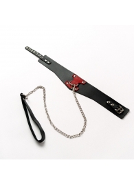 Черный широкий ошейник с красным декором и поводком - Crazy Handmade - купить с доставкой в Мытищах