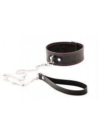 Черный широкий ошейник с красной строчкой и поводком - Crazy Handmade - купить с доставкой в Мытищах