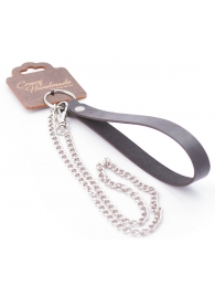 Серебристый металлический поводок с кожаной черной ручкой - 80 см. - Crazy Handmade - купить с доставкой в Мытищах