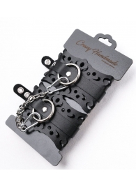 Ажурные наручники из черной кожи - Crazy Handmade - купить с доставкой в Мытищах