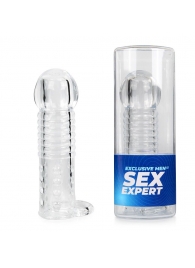 Прозрачная рельефная насадка-реалистик с петлей для мошонки - 13,5 см. - Sex Expert - в Мытищах купить с доставкой