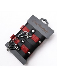 Черно-красные кожаные наручники на металлической сцепке - Crazy Handmade - купить с доставкой в Мытищах
