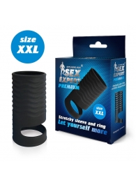 Черная открытая насадка на пенис с кольцом для мошонки XXL-size - 9,4 см. - Sex Expert - в Мытищах купить с доставкой