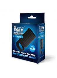 Черная открытая насадка на пенис с кольцом для мошонки XXXL-size - 9,9 см. - Sex Expert - в Мытищах купить с доставкой
