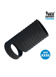 Черная открытая насадка на пенис с кольцом для мошонки XXXL-size - 9,9 см. - Sex Expert - в Мытищах купить с доставкой