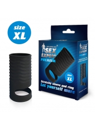 Черная открытая насадка на пенис с кольцом для мошонки XL-size - 8,9 см. - Sex Expert - в Мытищах купить с доставкой