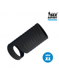 Черная открытая насадка на пенис с кольцом для мошонки XL-size - 8,9 см. - Sex Expert - в Мытищах купить с доставкой