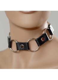 Кожаный черный ошейник с кольцами - Sitabella - купить с доставкой в Мытищах