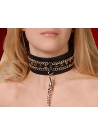 Чёрный ошейник с цепочками и поводком - Sitabella - купить с доставкой в Мытищах