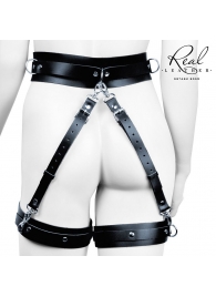 Черный кожаный пояс с гартерами - S-M - Notabu - купить с доставкой в Мытищах