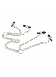 Серебристые зажимы для сосков и половых губ на тонкой цепочке - Notabu - купить с доставкой в Мытищах