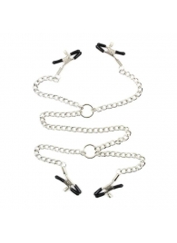 Серебристые зажимы для сосков и половых губ на тонкой цепочке - Notabu - купить с доставкой в Мытищах