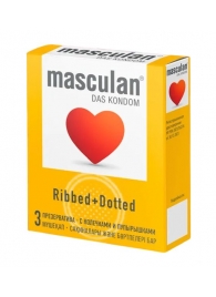 Презервативы с колечками и пупырышками Masculan Ribbed+Dotted - 3 шт. - Masculan - купить с доставкой в Мытищах