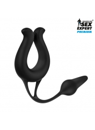 Черная вибронасадка Sex Expert с анальной втулкой - Sex Expert - в Мытищах купить с доставкой