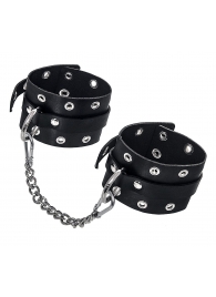 Черные кожаные однослойные оковы с люверсами - Pecado - купить с доставкой в Мытищах