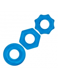 Комплект из трех голубых колец для эрекции 3-Pack Nuts   Bolts Stretch Cock Ring Set - BlueLine - в Мытищах купить с доставкой