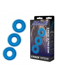 Комплект из трех голубых колец для эрекции 3-Pack Ultra-Stim Stretch Cock Rings - BlueLine - в Мытищах купить с доставкой