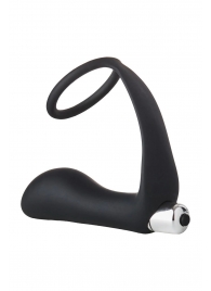 Черное эрекционное кольцо с вибропробкой Vibrating Anal Plug With Cockring - Dream Toys - в Мытищах купить с доставкой