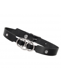 Черный кожаный ошейник со связанными кольцами - Pecado - купить с доставкой в Мытищах
