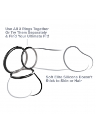 Набор из трех черных эрекционных колец Silicone 3-Ring Stamina Set - Pipedream - в Мытищах купить с доставкой
