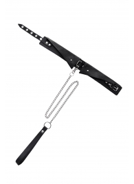 Черный кожаный ошейник-воротник с поводком - Pecado - купить с доставкой в Мытищах