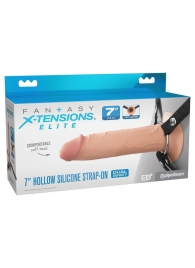 Телесный полый страпон на черных ремнях Hollow Silicone Strap-on - 17,8 см. - Pipedream - купить с доставкой в Мытищах