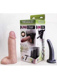 Страпон-унисекс с двумя насадками UNI strap 7  Harness - 19 и 16 см. - LOVETOY (А-Полимер) - купить с доставкой в Мытищах