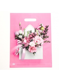 Розовый пакет с цветочным принтом и вырубной ручкой (40х31 см) - Сима-Ленд - купить с доставкой в Мытищах