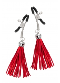 Зажимы на соски «Прищепки» с красными кисточками из замши - Pecado - купить с доставкой в Мытищах