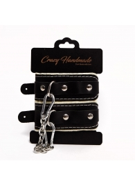 Черные скругленные наручники с мягкой бежевой подкладкой - Crazy Handmade - купить с доставкой в Мытищах