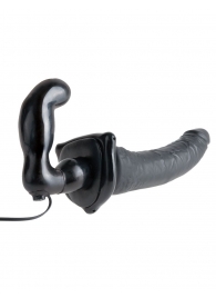 Черный страпон с вагинальной пробкой Deluxe Vibrating Penetrix Strap-On - 19 см. - Pipedream - купить с доставкой в Мытищах