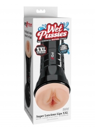 Телесный мастурбатор-вагина в черной колбе Super Luscious Lips XXL - Pipedream - в Мытищах купить с доставкой