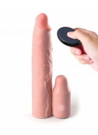 Телесная вибронасадка на член 3  Vibrating Mega X-tension with Remote - 22,9 см. - Pipedream - в Мытищах купить с доставкой