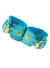 Голубые двуслойные кожаные наручники-браслеты - Pecado - купить с доставкой в Мытищах