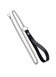 Поводок с ручкой из черной натуральной кожи и карабином для ошейника - Pecado - купить с доставкой в Мытищах