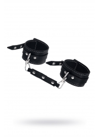 Черные двухслойные кожаные оковы с белой строчкой - Pecado - купить с доставкой в Мытищах