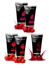 Набор из 5 съедобных лубрикантов JUJU (клубника х 2, малина х 2, вишня) - JuJu - купить с доставкой в Мытищах