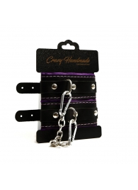 Черно-фиолетовые скругленные наручники с мягкой подкладкой - Crazy Handmade - купить с доставкой в Мытищах