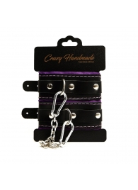 Черно-фиолетовые скругленные наручники с мягкой подкладкой - Crazy Handmade - купить с доставкой в Мытищах