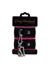 Черно-розовые скругленные наручники с мягкой подкладкой - Crazy Handmade - купить с доставкой в Мытищах