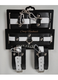 Набор фиксаторов из черной и белой натуральной кожи - Crazy Handmade - купить с доставкой в Мытищах