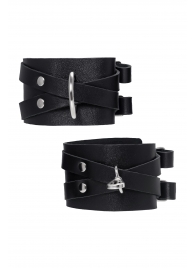Черные кожаные оковы с двумя перекрёстными ремешками - Pecado - купить с доставкой в Мытищах