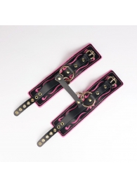 Черные кожаные оковы с розовой строчкой - Crazy Handmade - купить с доставкой в Мытищах