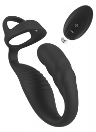 Черное эрекционное кольцо со стимуляцией промежности и анальной пробкой Cock Ring with RC Prostate Plug - Orion - в Мытищах купить с доставкой