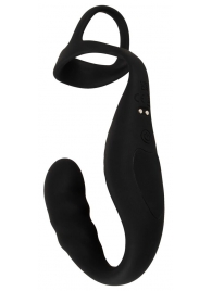 Черное эрекционное кольцо со стимуляцией промежности и анальной пробкой Cock Ring with RC Prostate Plug - Orion - в Мытищах купить с доставкой