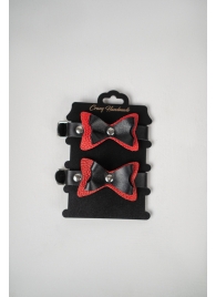 Черно-красные кожаные наручники с бантиками - Crazy Handmade - купить с доставкой в Мытищах