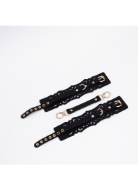 Черный кожаные оковы с узорами и золотистой фурнитурой - Crazy Handmade - купить с доставкой в Мытищах