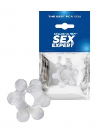 Прозрачное эрекционное кольцо с 6 стимулирующими шариками - Sex Expert - в Мытищах купить с доставкой