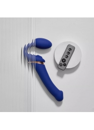 Синий безремневой страпон Multi Orgasm Bendable Strap-On size L с клиторальной стимуляцией - Strap-on-me - купить с доставкой в Мытищах